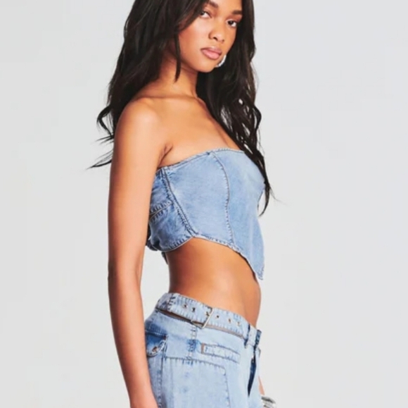 SER.O.YA Revolve Light Blue Denim Tate Bandana Crop Top L NWT - Picture 3 of 7